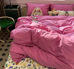 Fashion Style Pink Black Bedding Set Soft Flower Duvet Cover Pillowcase Bed Flat Sheet Set For Girl Double Queen King Bedclothes