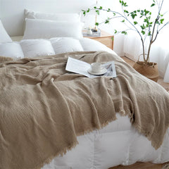 100% Cotton Blanket Yarn Dyed Shawl Tassels Style Plaid Jacquard Blankets Skin-friendly Bed Linen High Quality Gift cobertor