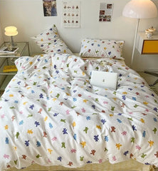 Green Grid Duvet Cover Set Ins Soft Bed Sheet Pillowcases No Filler Twin Queen Size New Spring Adult Kids Bedding Linens
