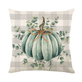 Fall Thanksgiving Home Sofa Decorative Throw Pillow Covers 18x18 Inches Linen Square Pillows Cushion Cover Plaid Pillowcase