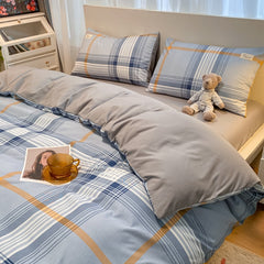 100% Cotton Plaid Geometric Bedding Set Bed Sheet Pillowcase Fashion Jersey Knit Bed Linens