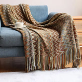 Boho Woven Rust Red Throw Blanket with Tassels Soft Lightweight Plaid Blanket for Couch Bed Sofa Decorative Knitted Soft Blanket