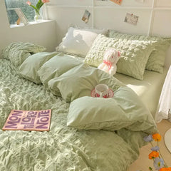 Check Bubble Fabric Bed Set Pucker Duvet Cover Pillowcase Bedding Set Bed Sheet Quilt Cover Single Queen King Size 4 Pieces Sets