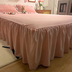Pink Ruffled Seersucker Duvet Cover Set 3/4pcs Soft Lightweight Down Alternative Grey Bedding with Bed Skirt and Pillowcases