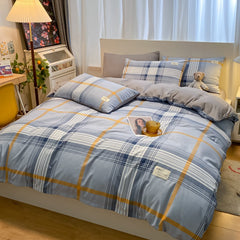 100% Cotton Plaid Geometric Bedding Set Bed Sheet Pillowcase Fashion Jersey Knit Bed Linens