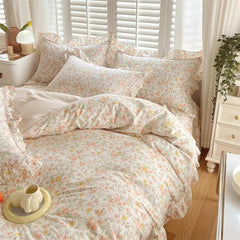 Ruffle Bedding Set 100% Cotton 1 Duvet Cover 2 Pillowcases No Sheet Ultra Soft Touch Floral Style 200x230 220x240