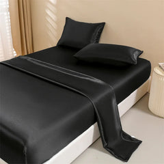 Satin Bed Sheets, Queen Size Sheets Set, 4 Pcs Silky Bedding Set 1 Deep Pocket Fitted Sheet + 1 Flat Sheet + 2 Pillowcases