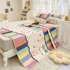 Lovely Cartoon Pattern Latex Bed Mat Kit for Summer Cold Feel Rayon Cool Mat and Pillow Cases Cozy Sleeping Cooling Mattress Pad