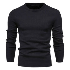 Chic Ribbed Knit Trim Crew Neck Long Sleeve Winter Men Pullover Sweater