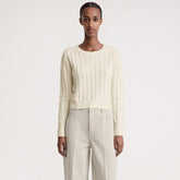 Classic Ribbed Knit Round Neck Long Sleeve Cable Knit Pullover Sweater