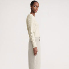 Classic Ribbed Knit Round Neck Long Sleeve Cable Knit Pullover Sweater