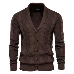 Classic Shawl Collar Button Up Winter Men Cable Knit Fisherman Cardigan