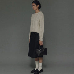 Comfy Wool Blend Fisherman Cable Knit Crew Neck Raglan Sleeve Pullover Sweater