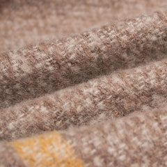 Contrast Plaid Pattern Fringe Double Sided Boucle Knit Brown Scarf