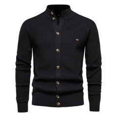 Cool High Neck Long Sleeve Textured Knit Winter Men Button Up Cardigan