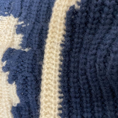 Cozy  Navy Blue Color Block V Neck Button Up Mohair Blend Oversized Cardigan