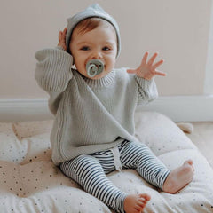 Cozy Crew Neck Long Sleeve Drop Shoulder Brioche Rib Knit Baby Sweater