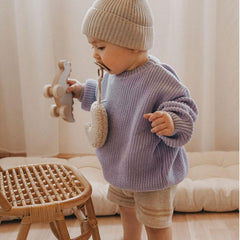 Cozy Crew Neck Long Sleeve Drop Shoulder Brioche Rib Knit Baby Sweater