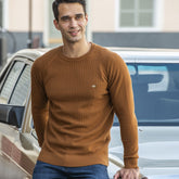 Cozy Plaid Texture Crew Neck Long Sleeve Winter Men Pullover Sweater