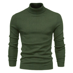 Cozy Ribbed Knit Trim Long Sleeve Winter Men Turtleneck Sweater