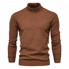 Cozy Ribbed Knit Trim Long Sleeve Winter Men Turtleneck Sweater