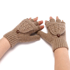 Cozy Solid Color Chunky Cable Knit Convertible Mittens