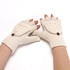 Cozy Solid Color Chunky Cable Knit Convertible Mittens