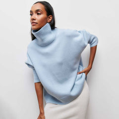 Cozy Solid High Neck Drop Shoulder Long Sleeve Oversized Pullover Knit Sweater