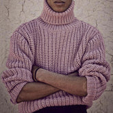 Cozy Turtleneck Long Sleeve Chunky Brioche Knit Men Winter Pullover Sweater