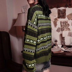 Fair Isle Crew Neck Long Sleeve Geometric Jacquard Knit Sweater