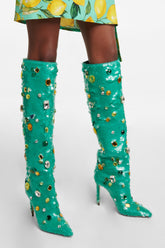 Green Sequined Pointed Toe Stiletto Heel Over The Knee Boots
