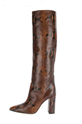 Python Effect Knee High Boots - Brown