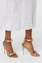 Faux Leather 'Bubble' Straps Pointed Toe Stiletto Heels - Gold