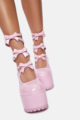 Pink Patent Strappy Round Toe Platform Mary Jane Heels