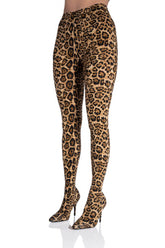 Leopard Print Faux Leather High-Waisted Pointed Toe Stiletto Heel Long Pant Boot