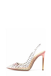 Crystal Embellished Clear Perspex Pointed Toe Stiletto Heeled Slingback Pumps - Yellow