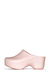 Faux Leather Sling Back Slip On Curved Platform Clogs - Pink
