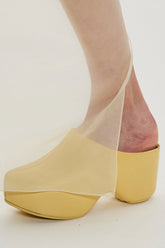 Faux Leather Sling Back Slip On Curved Platform Clogs - Yellow