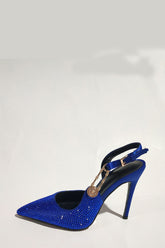 Sparkle Crystal Pin Pointed Toe Slingback High Stiletto Pump - Blue
