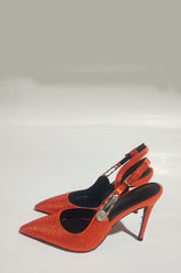 Sparkle Crystal Pin Pointed Toe Slingback High Stiletto Pump - Orange