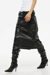 Strap Belt Pointed Toe Knee High Stiletto Boots With Buckle Details - Black