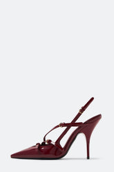 Buckle Patent Pointed Toe Sling Back Court Shoes - Red