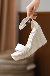 Espadrille Wide Fit Open Toe Platform Wedge Sandals - White
