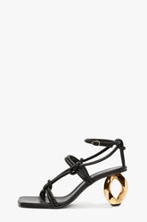 Knotted Chain-Heel Strappy Square Toe Sandals - Black