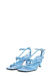 Knotted Chain-Heel Strappy Square Toe Sandals - Blue