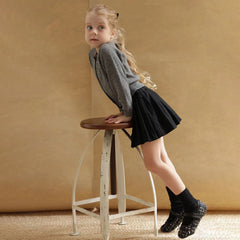 Luxurious Rhinestone Detail Crew Neck Long Sleeve Button Front Girls Knit Cardigan