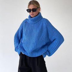 Modern Chunky Rib Knit Turtleneck Elongated Sleeve Cropped Oversized Sweater