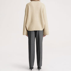 Nordic Wrap Neck Drop Shoulder Chunky Ribbed Knit Oversized Wool Sweater