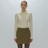 Preppy Chic Collared Button Up Long Sleeve Ribbed Knit Cashmere Sweater