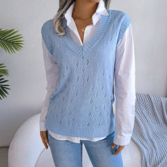Pretty V Neck Diamond Pointelle Knit Pullover Sweater Vest